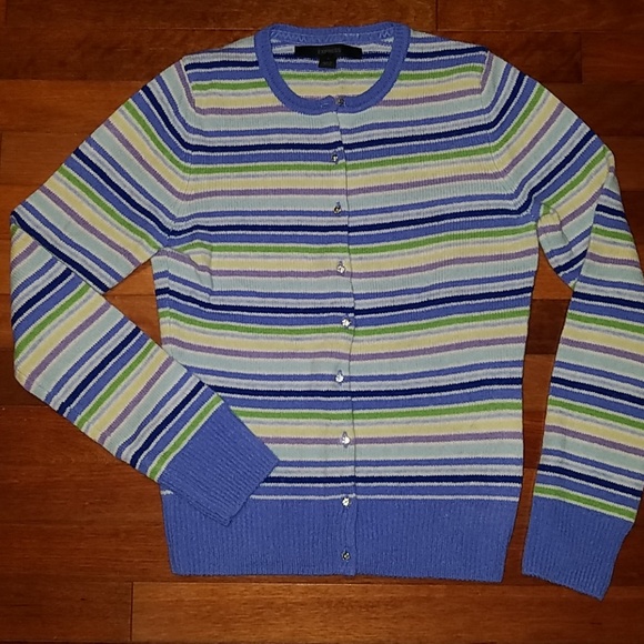 Express Striped Wool Cardigan w/Rhinestone Buttons - Picture 1 of 7